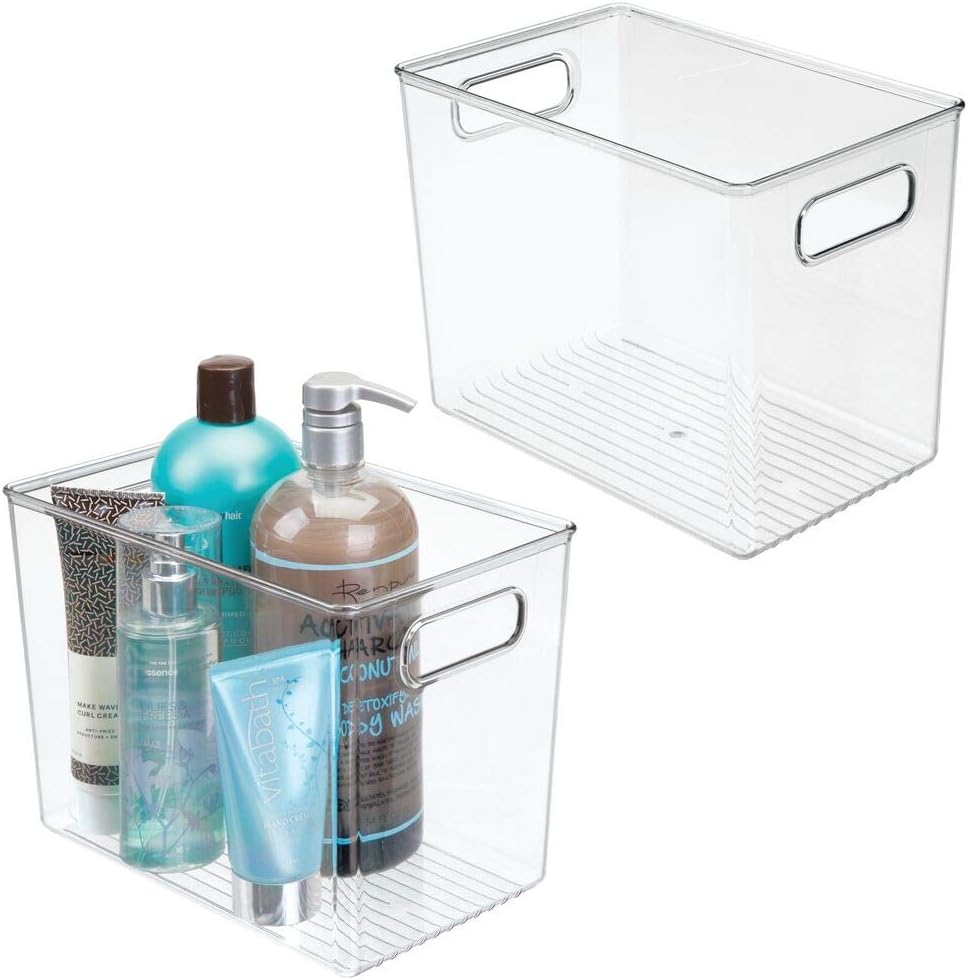 mDesign Plastic Bathroom Storage Bin Tote with Handles for