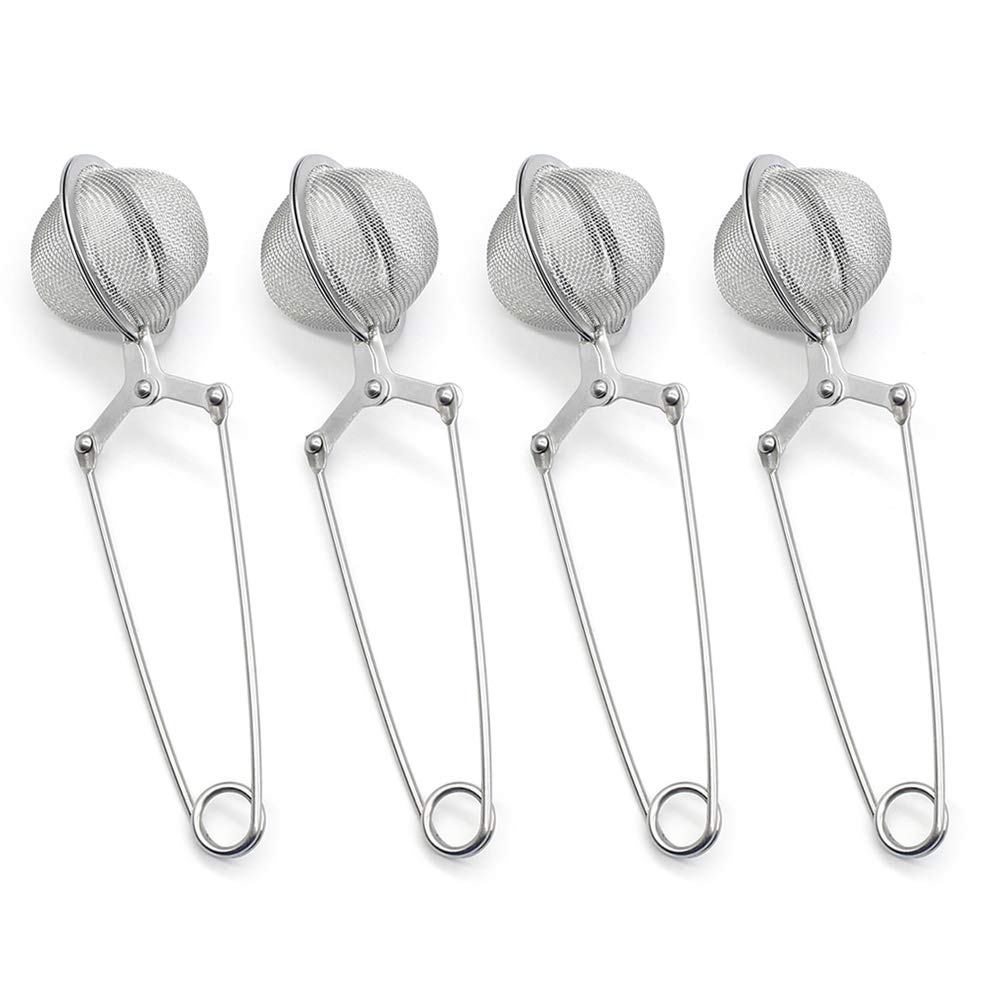 KiKiHong 4 Pcs Ball Shape Tea Strainer, Stainless Steel Tea Infuser Strainer Mesh Tea Filter with Handle for Loose Leaf Teas and Mulling Spices