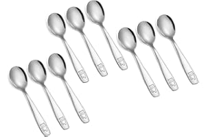 Pimoys 9 Pieces Toddler Spoons Kids Spoons, Kids Silverware Stainless Steel Toddler Utensils Metal Kids Cutlery Set Baby and Children Safe Flatware, Perfect for Small Hands