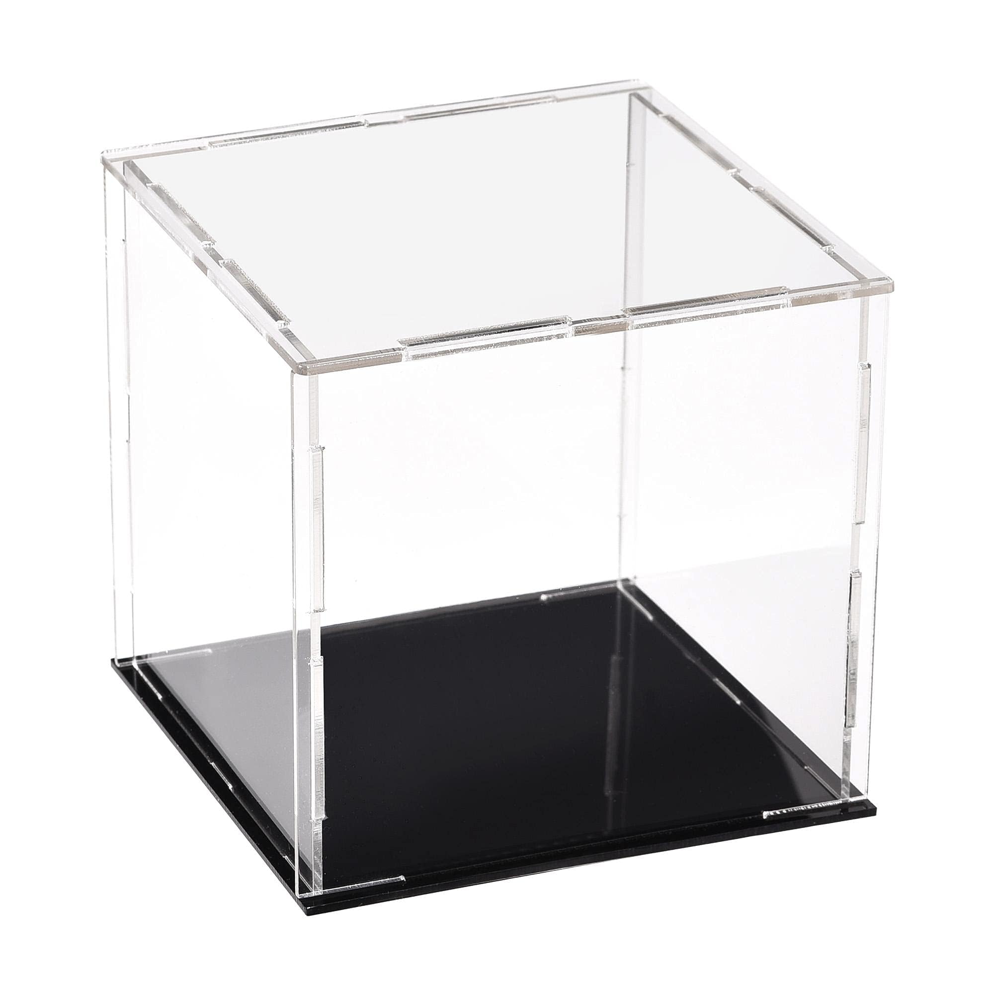 TA-VIGOR Acrylic Clear Display Case, 10 x 10 x 10cm Assemble Countertop Box Cube Organizer Stand Dustproof Protection Showcase with Black Base for Action Figures Toys Collectibles Home Storage — image 1