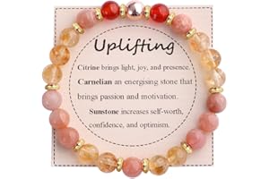 KSQS Healing Stone Bead Bracelet for Women, Natural Gemstones Balance Protection Bracelet, Spiritual Crystal Beads Bracelet Anxiety Relief with Meaning Card