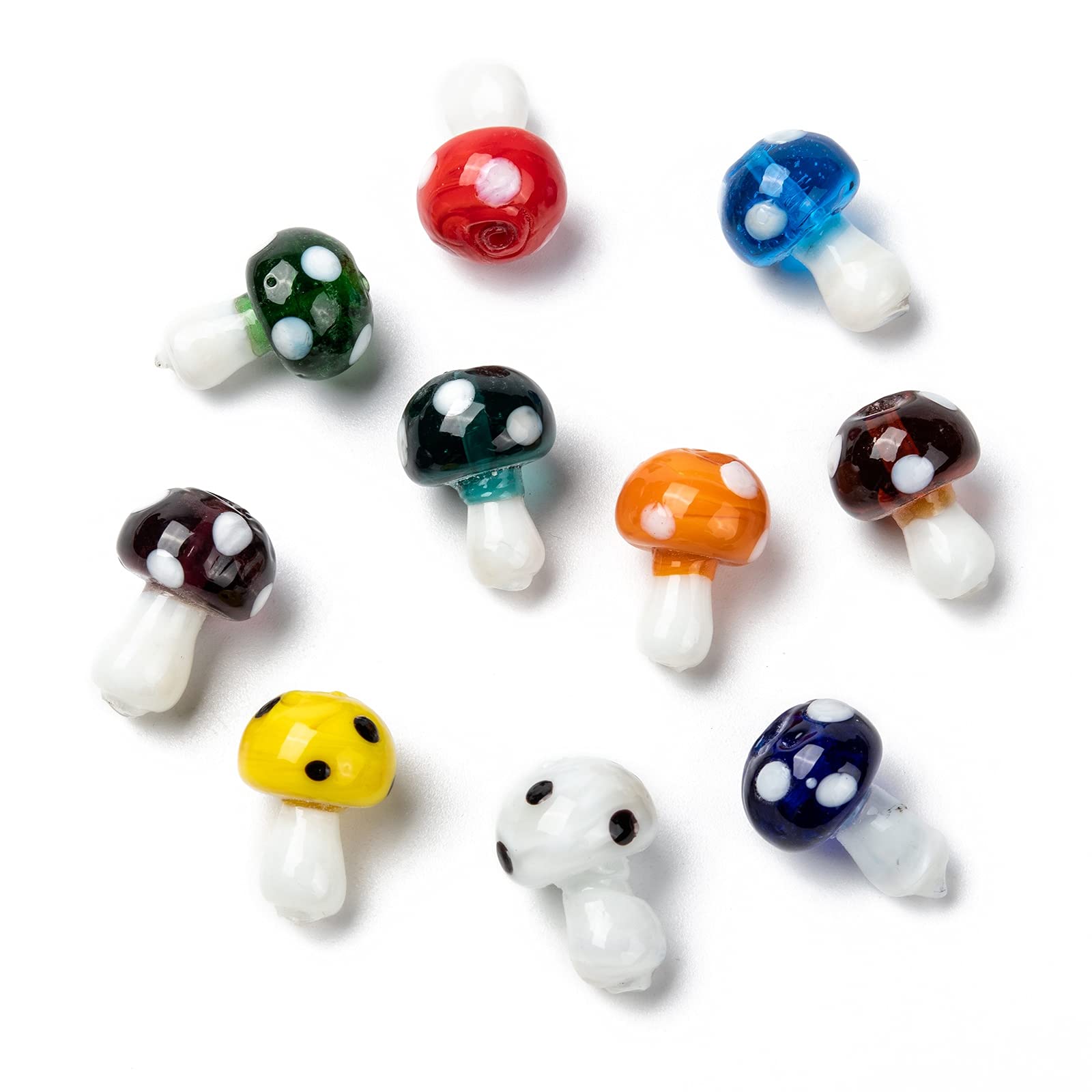 Beadthoven 10 Pcs Mushroom Lampwork Beads European Beads Random Colorful Lovely Mushroom Plant Dangle Charms 19x14.5mm for Bracelets Earring Jewelry Making Hole: 2mm