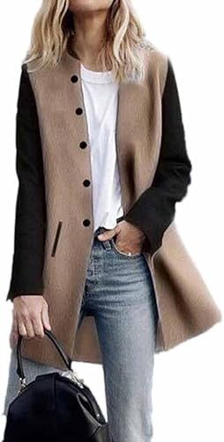 Download Toamen Cardigan Veste Femmes Long manteau Coutures de couleur contrastée Manche longue Décontractée poids léger (S, Kaki) PDF