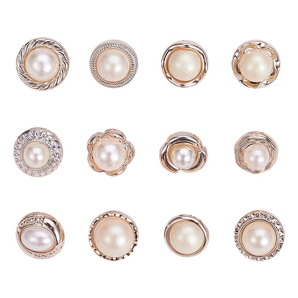 NBEADS 96 Pcs Sew in Faux Imitation Pearl Buttons, 12 Types of Plastic Pearl Buttons with Shank Round Buttons Embellishments Sewing Crafts for Clothes Shirts Suits Coats Sweaters, White
