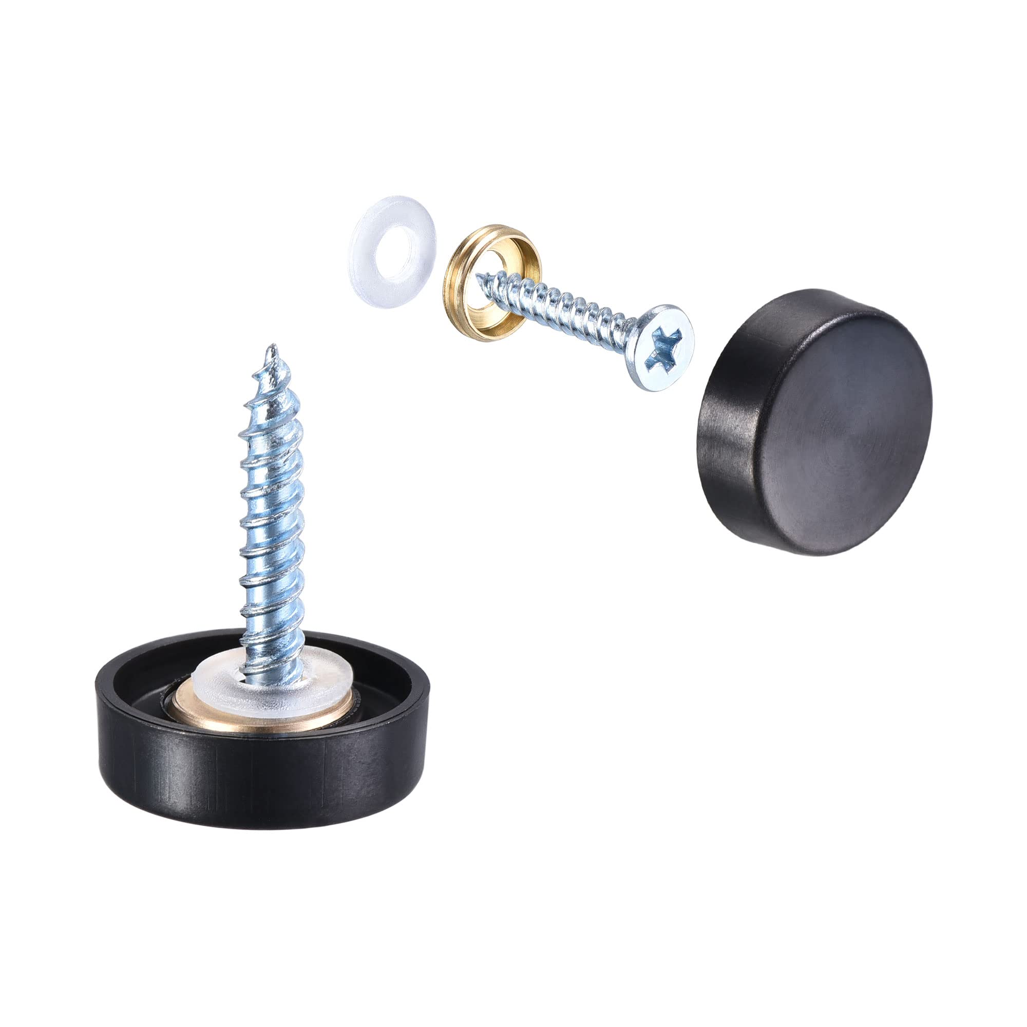 sourcing map Mirror Screws, 16mm/0.63", 20pcs Decorative Cap Fasteners Cover Nails, Wire Drawing, Black 304 Stainless Steel