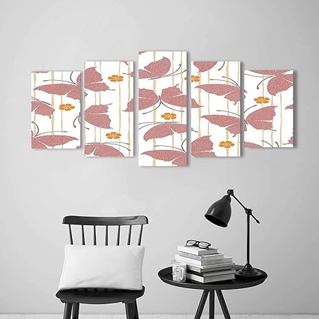 Amazon Co Jp Wulian Paintings 装飾フレームレスパターン蝶の組み合わせ 小さな花 アーティスティックなデジタル ドットストライプ 赤 オレンジ クリーム リビングルーム 寝室 ホテルなどに Diy 工具 ガーデン