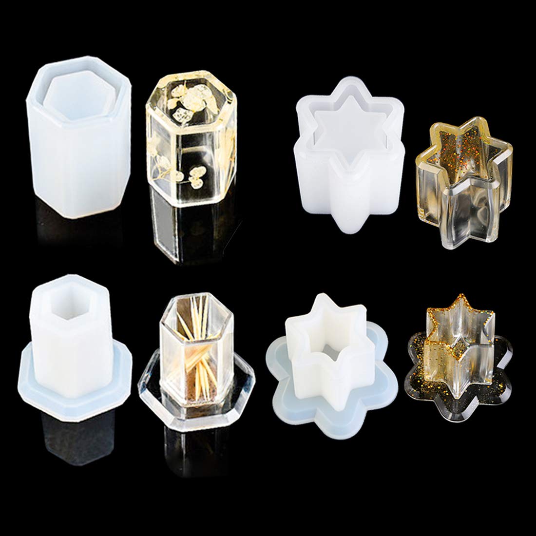 FineInno 2 Pcs Pen Holder Molds, Hexagon Silicone Molds for Epoxy Resin,Jewelry Holder Mold,Resin Catsing Molds for DIY Flower Pot,Pen Holder