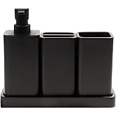 YMXYJM Bathroom Accessories Set, 4 Pcs Bathroom Accessory Set, Soap Dispenser, Toothbrush Holder, Qtip Holder Set, Bathroom Sets Complete, Bathroom Sink Set for Modern Home,Matte Black
