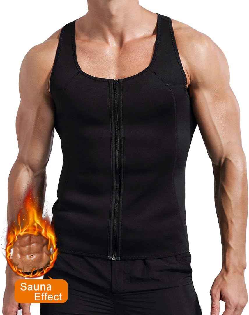Novasoo Men's Weightloss Neoprene Sauna Vest Waist Trainer Zipper Corset Body Shaper Tank Top