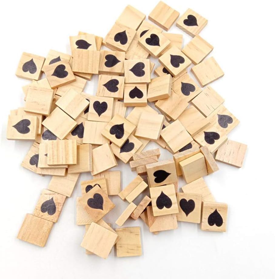 Exceart 100 Stücke Holz Quadrat Fliesen Holzblöcke Gedruckt Herz DIY