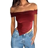 PEIARA Off Shoulder Tops Women: Asymmetrical Going Out Short Sleeve Crop Top Shirts Y2k Summer 2025 Cute Slim Fit Clothes