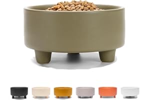 Waggo Uplift Ceramic Dog Bowl for Small Medium and Large Breeds - Heavyweight and Durable Pet Food and Water Dish Crock, Dishwasher Safe, Modern, Elevated Feeder (Olive, Large)