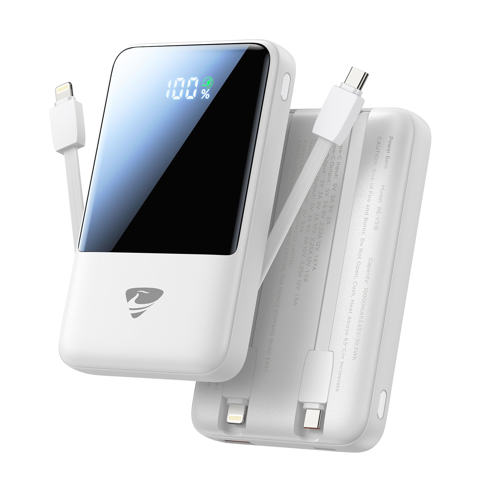 Aioneus Portable Charger, 10000mAh Power Bank 22.5W Fast Charging Portable Charger with Built in Cable Battery Pack USB C Travel Charger for iPhone11 12 13 14 15 16 Samsung GalaxyS24 S23 Android(1 Pk)