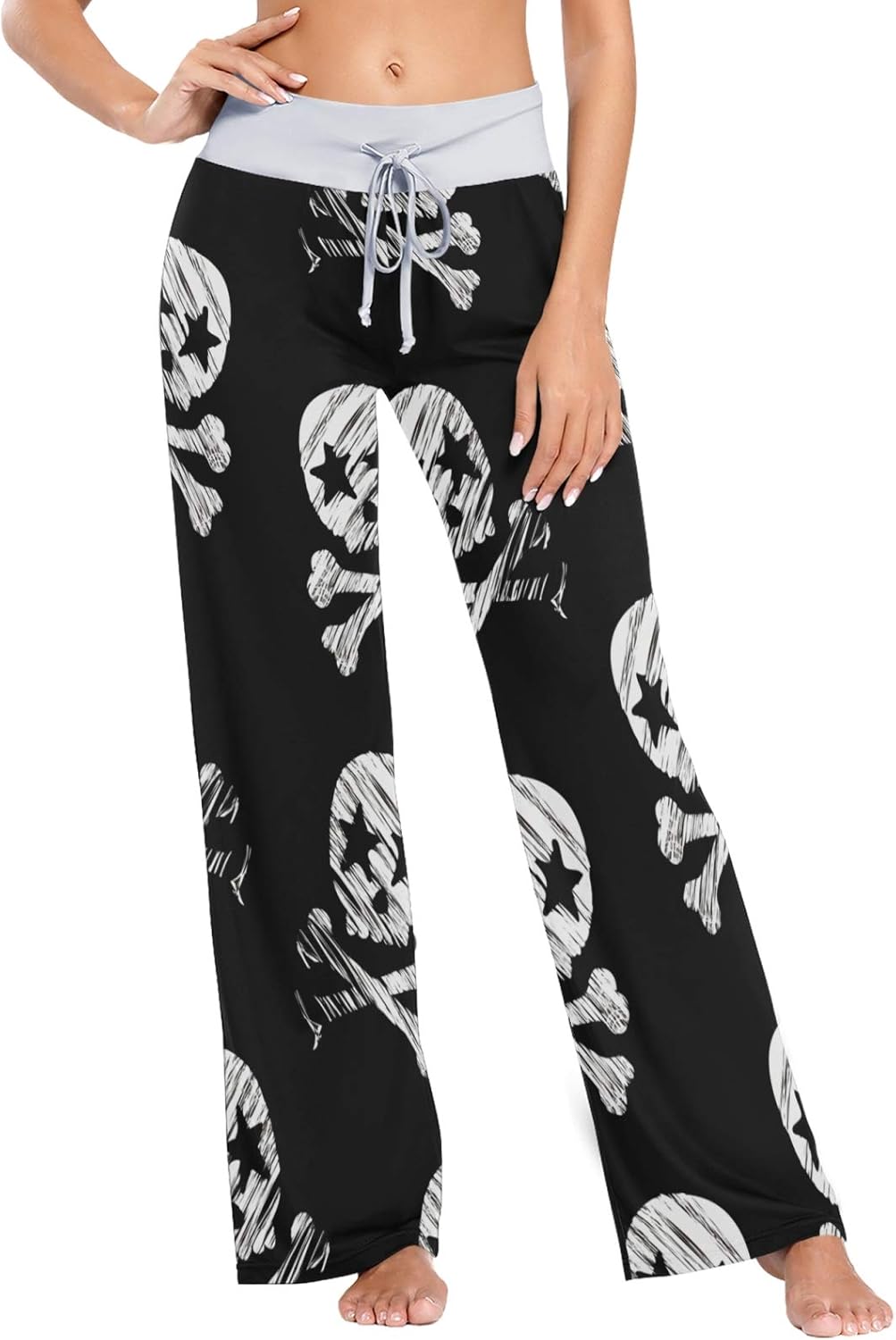 Horror Skull Print Womens Pajama Bottoms Sleepwear Loose Palazzo Casual