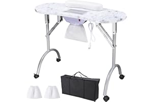 AW BYOOTIQUE Portable Manicure Nail Table Folding Nail Desk with Built-in Dust Collector, Carry Bag, Manicure Table With Lockable Wheel for Nail Tech Tattoo Workstation Beauty Spa Salon, White