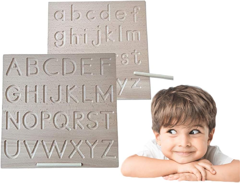 WAQIAGOWood Alphabet Tracing Board, Montessori Wooden Letters, Large Print Letters, Reversible Uppercase and Lowercase for Toddler, Boy, Girl (Letter)
