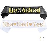 2 Pcs He Asked & She Said Yes Engagement Proposal Party Sashes Kit, Funny Bride to Be and Groom to Be Sash for Bachelorette Bridal Shower Wedding Party, Future Mrs Sash and Lucky Mr