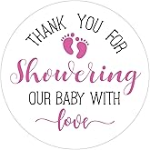 Pink Little Feet Baby Shower Stickers - Thank You for Showering Our Baby With Love, Favors for Girls, Labels, 2 Inch, Pack of 50