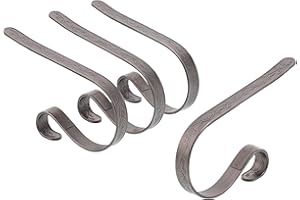 Haute Decor The Original MantleClip Stocking Holder with Holly Embossed Design- 4 Pack (Pewter) - Christmas Stocking Hanger Adjusts to Fit Various Mantel Styles