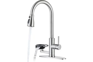 BANGPU Brushed Nickel Kitchen Faucet with Glass Rinser, Pull Down Sprayer with 3 Water Modes, Single Handle Stainless Steel K