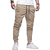 PLEPAN Mens Casual Cargo Joggers - Cotton Drawstring Chino Pants Hiking Outdoor Twill Track Jogging Sweatpants