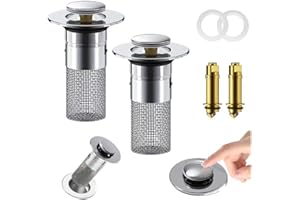 2Pcs Stainless Steel Floor Drain Filter,Bathroom Sink Stopper Hair Catcher with Removable Stainless Steel Filter Basket Hair 