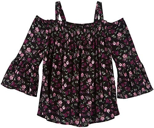 Ransom Girl Big Girls Flower Cold Shoulder Top Large (14) Black multi