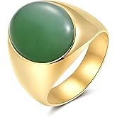 Anten Pink Chunky Gold Rings for Women Non Tarnish,18K Gold Plated Stainless Steel Gemstone Ring, Waterproof Natural Green Aventurine Chunky Statement Rings