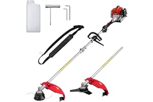 AMERISUN 26cc Gas Weed Wacker, Brush Cutter Trimmer Weed Eater 2 in 1, 2 Cycle Air-Cooled Engine 10'' Brush Blade 16'' Cutting Width with Rubber Handle & Shoulder Strap Efficient for Yard Garden