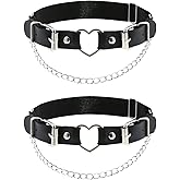 alisikee 2PCs Leather Leg Garter with Chains, Elastic Rock Heart Thigh Garter for Women