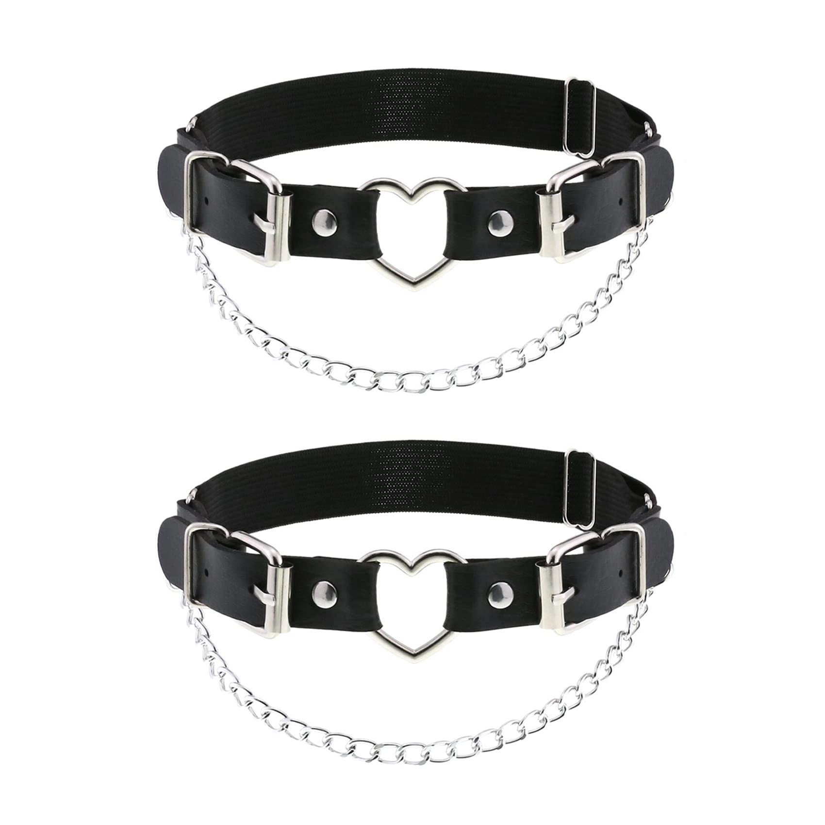 alisikee 2PCs Leather Leg Garter with Chains, Elastic Rock Heart Thigh Garter for Women