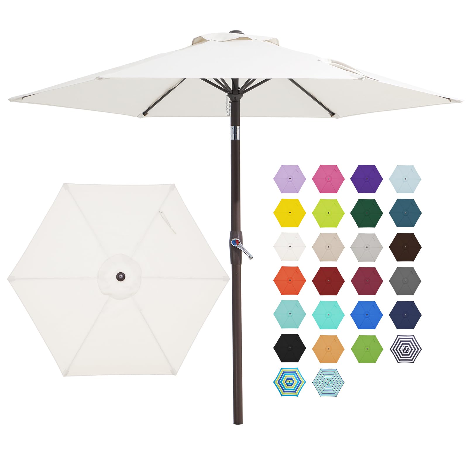 Photo 1 of JEAREY 7.5FT Patio Umbrella Market Table Umbrella with 6 Sturdy Ribs, Push Button Tilt/Crank Outdoor Umbrella for Garden, Deck, Backyard, Pool and Beach,Creamy-White