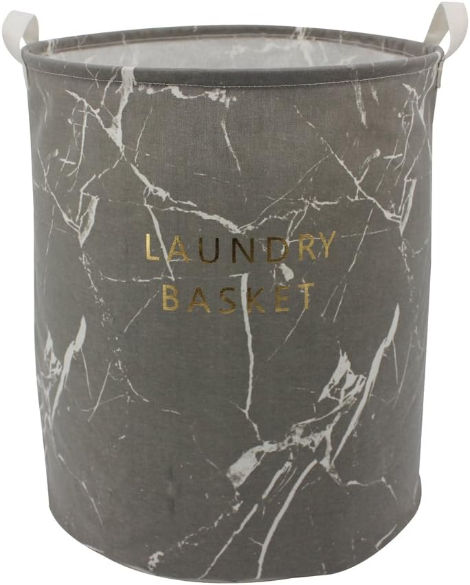 Homele 19.7" Large Waterproof Laundry Basket, Cotton Fabric Unique Marble Pattern Foldable Laundry Hamper Bucket Storage Basket Bin Organizer for Men Women Nursery, Kids Toys, Baby Clothing (Grey)