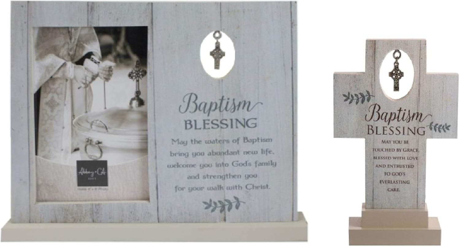 Irish Baptism Gifts Set of Blessing Picture Frame and Baptismal Prayer Cross | Both Items Individually Boxed