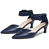 Coutgo Womens Kitten Low Heels Closed Pointed Toe Ankle Buckle Strap Pumps Suede Dress Wedding Shoes