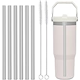 LUCKINEE Replacement Stainless Steel Straws for Stanley IceFlow Tumbler 30 oz, 6 Pack Metal Reusable Straws with 2 Straw Cleaner Brushes for IceFlow Tumbler Accessories