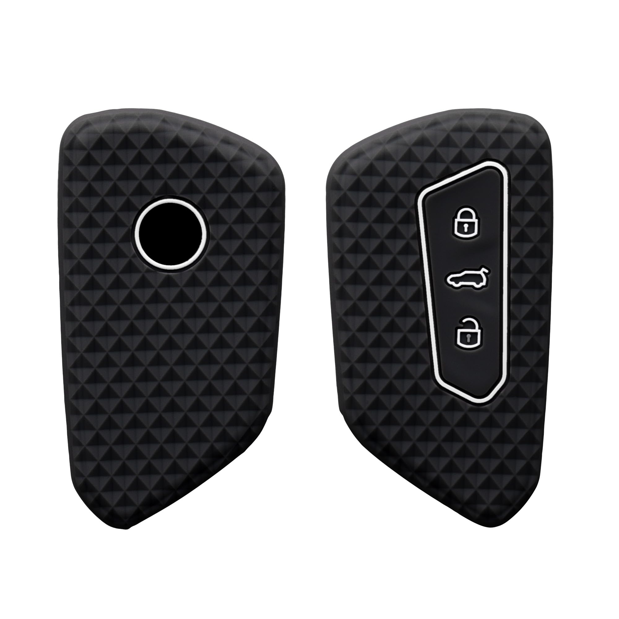 kwmobile Key Cover Compatible with VW Golf 8 3 Button Car Key - Soft Silicone Car Fob Holder Protector Case - Black/White — image 1