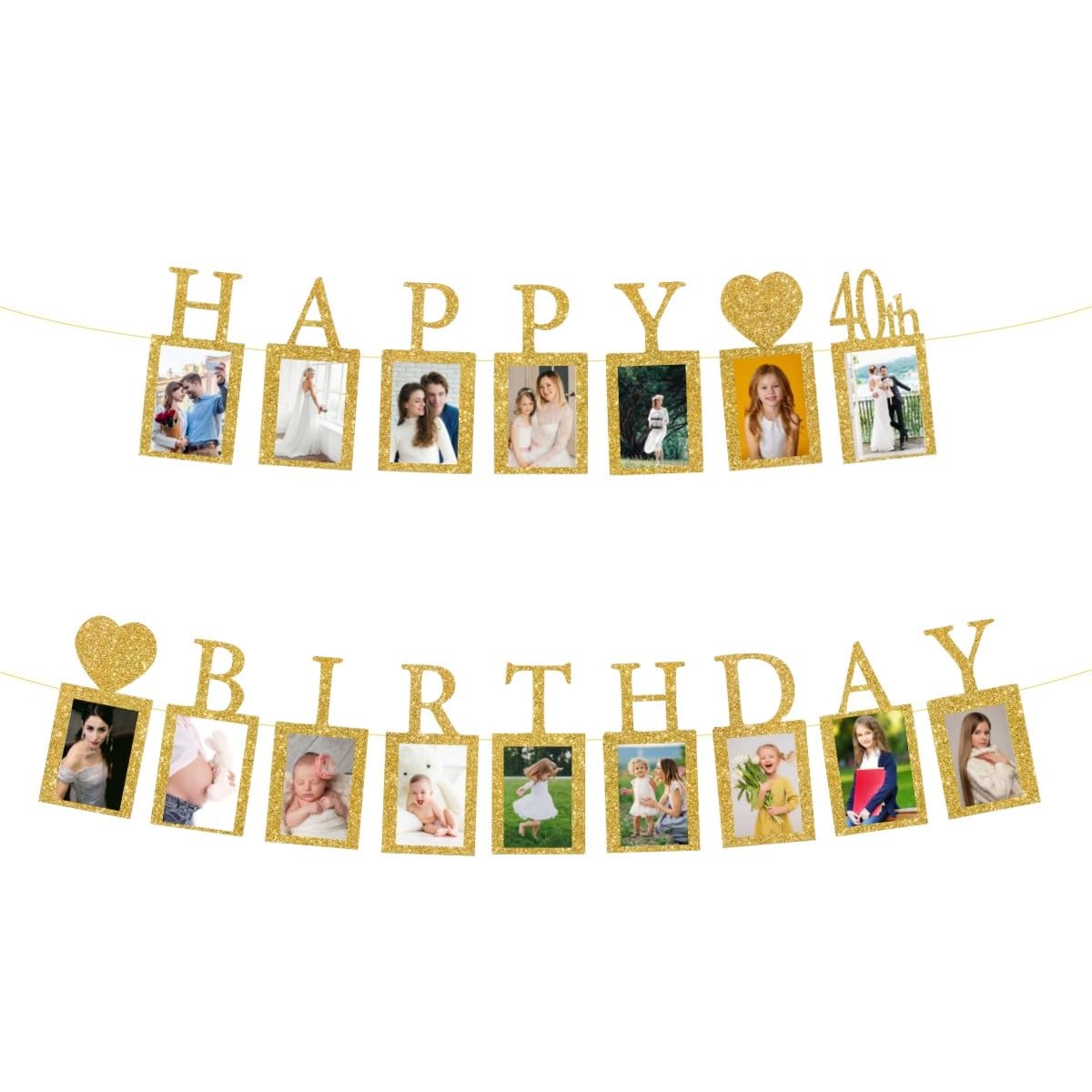 Photo 1 of JUTTIRA Happy 40th Birthday Photo Banner 40 Year Old Party Decorations, Forty Birthday Picture Frame Banner 40th Photo Frame Party Supplies Bunting Decor, Gold