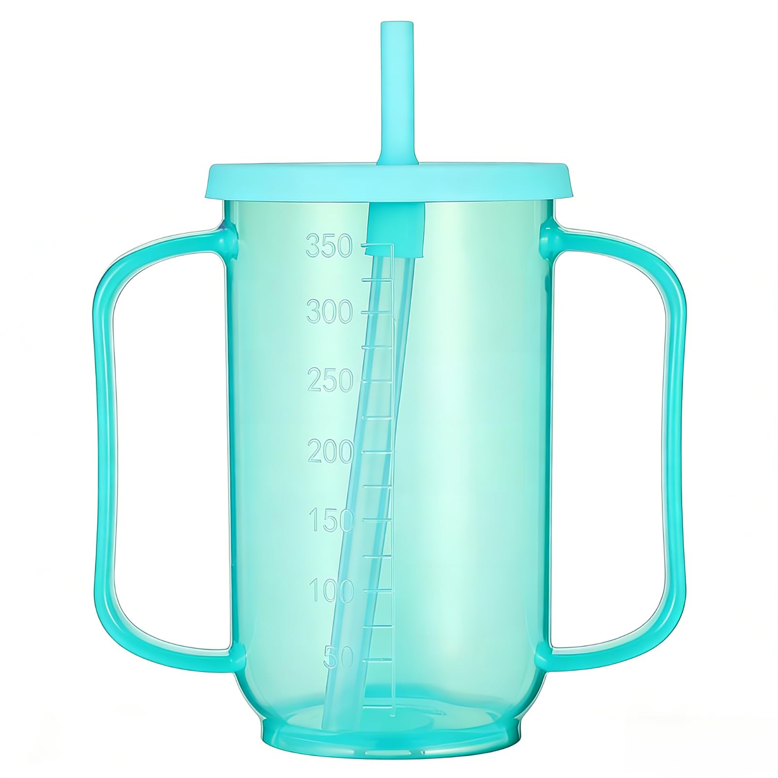 Gatuida 350ml Adult Drinking Cup for Elderly, Plastic Non-Spill Cups, Portable Two Handled Cup, Spill-Proof Sippy Cups with Straw and Lid for Bedridden Patients, Disabled, Hospital, Convalescent Care