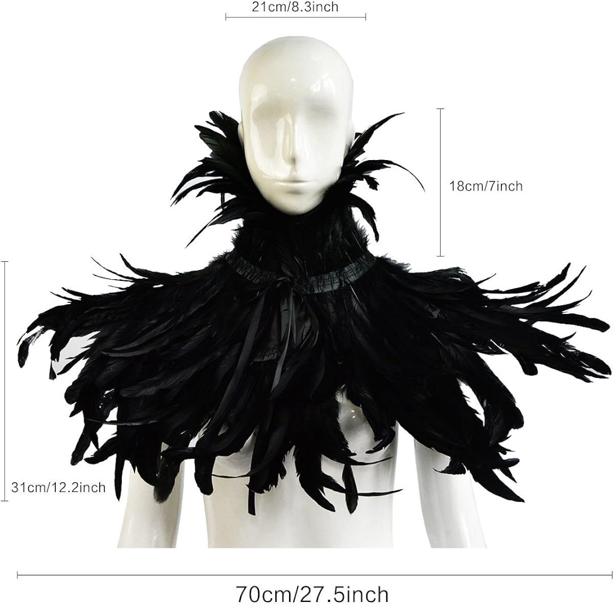 HOMELEX Gothic Black Natural Feather Cape Shawl with Choker Collar Halloween Costumes: Clothing
