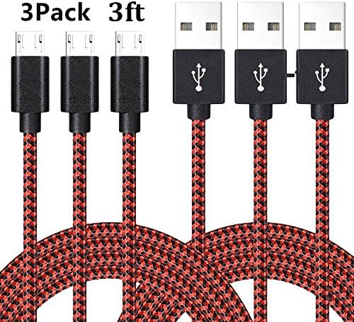 AOSON Micro USB Cable [3pcs 3ft] Braided Fast Charger Cordsfor Samsung USB Cables/Android Cables - Micro USB Charging Cables for Galaxy S7/S6/S5,Note 5/4/3,HTC,LG,Nexus Sony (3X3ft Black Red)