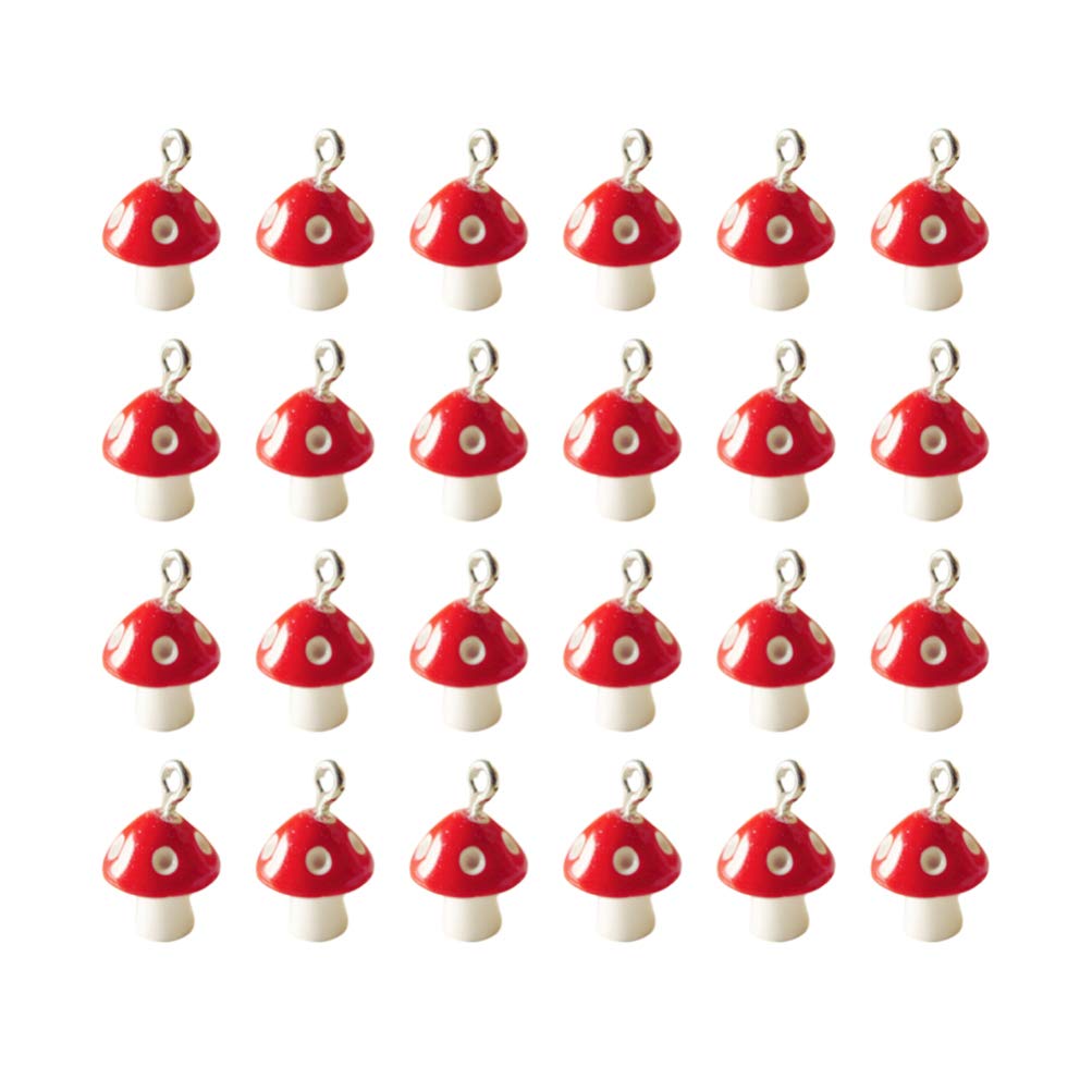 Milisten 30pcs Mini Mushroom Pendants Charms Jewelry Making Charms for DIY Craft Necklace Bracelet Earrings Keychain Jewelry Making Red 12MM
