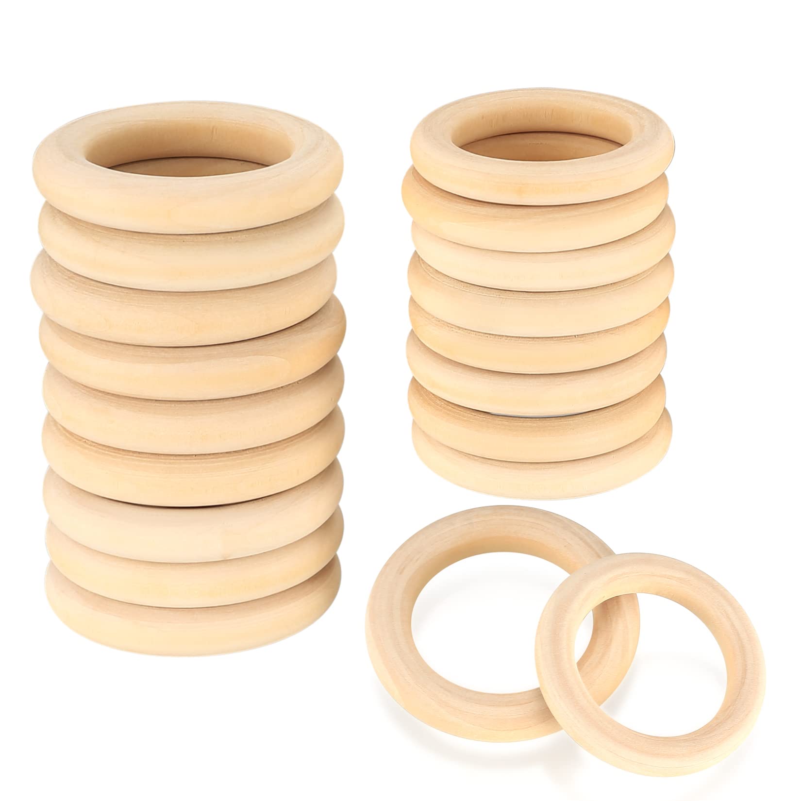 18 Pcs 5.5cm Wooden Rings + 20 Pcs 3.5cm Natural Wood Rings,Unfinished Wood Teething Rings, Craft Wooden Rings Hoops for Craft DIY Jewelry Making Rings Pendant Connectors Wooden Craft Rings