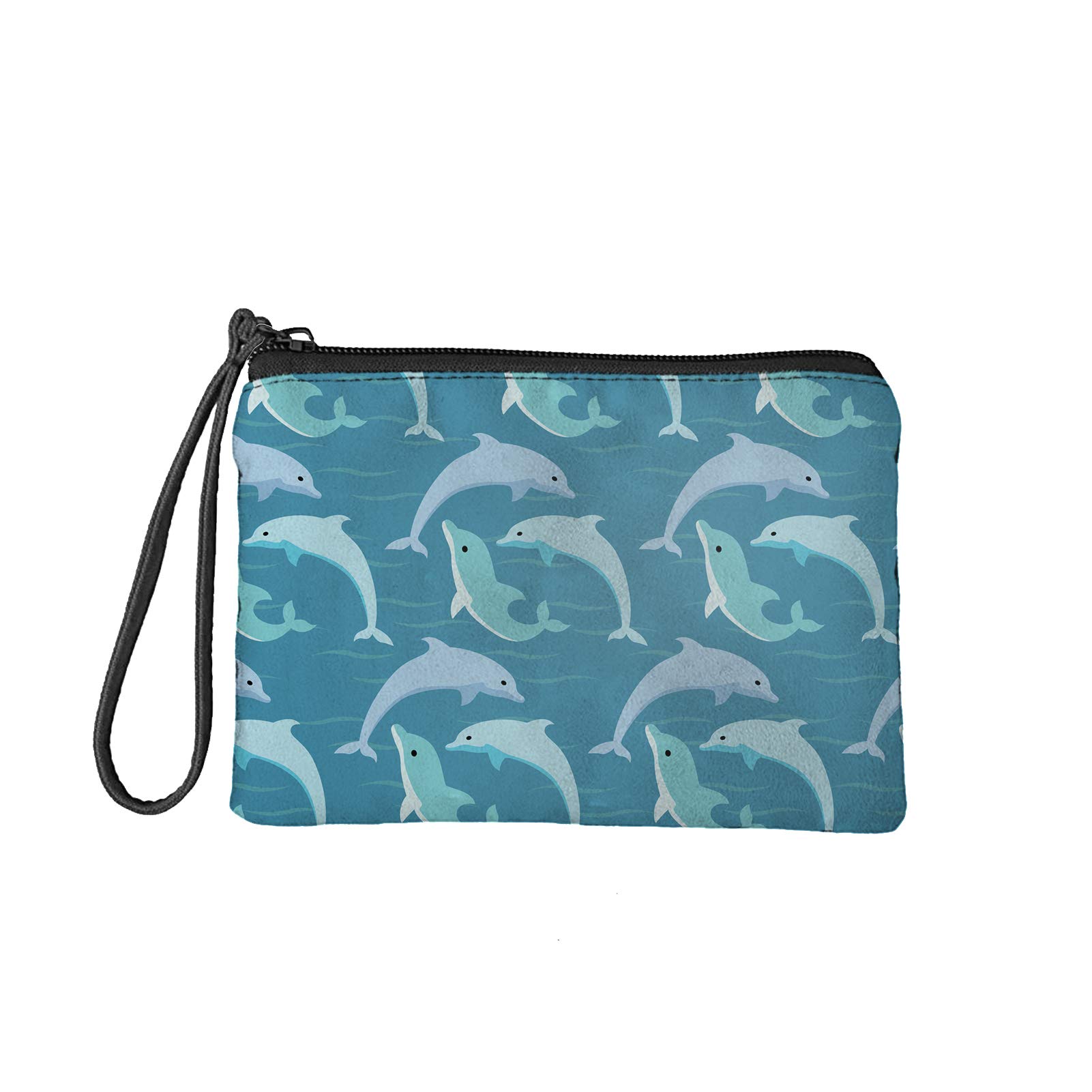 Pizding Cute Dolphin Small Coin Purse for Women Flannel Wallets Card Holder Zip Around Money Clips Phone Holder Girls Blue