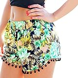 FADAYINH Women's Shorts Beach Shorts Pom Pom Shorts Tassel Shorts Casual Shorts Summer Beach Shorts (Extra-large, Green)
