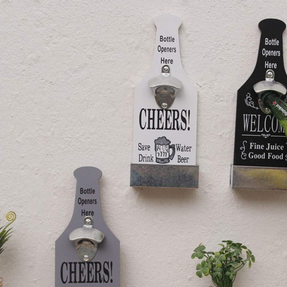 Wall Mount Bottle Opener Unique Vintage Wood Beer Opening Tool Decoration with Cap Catcher Box for Restaurant Home (Light Grey) - Image 3
