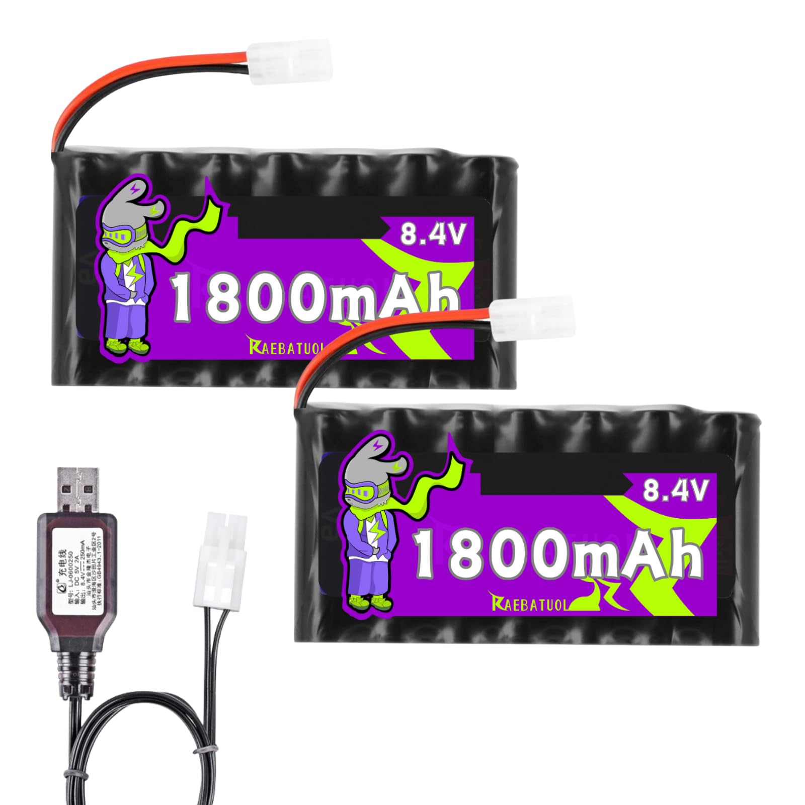 Photo 1 of 8.4V 1800mAh Ni-Cd Rechargeable Battery with KET2P/TAMIYA Plug(White),Fit for 1/14 1/18 1/20 High Speed Remote Control Car Off Road RC Trucks Toy with Charger(7*AA)