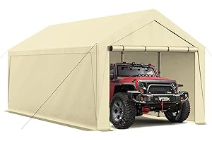 GAILDON Carports 10×20 Heavy Duty Carport with Sidewalls & Metal Steel Frame Outdoor Car Port Canopy Portable Garages for Truck Boat Car All Weather (Beige)