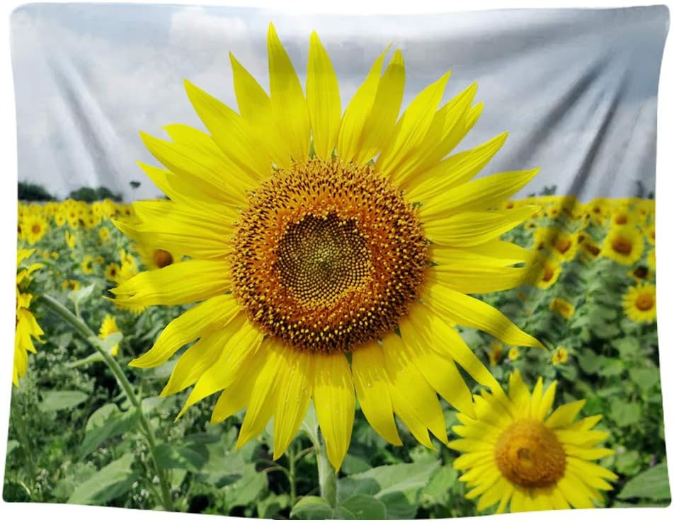 Gloria Nelly Yellow Blooming Sunflower Tapestry,Blue Sky Sunflower Field Digital Printed Wall Hanging,Hanging Dorm Bedroom Living Room Decorations, 60" ร 80" / 150cm ร 200cm