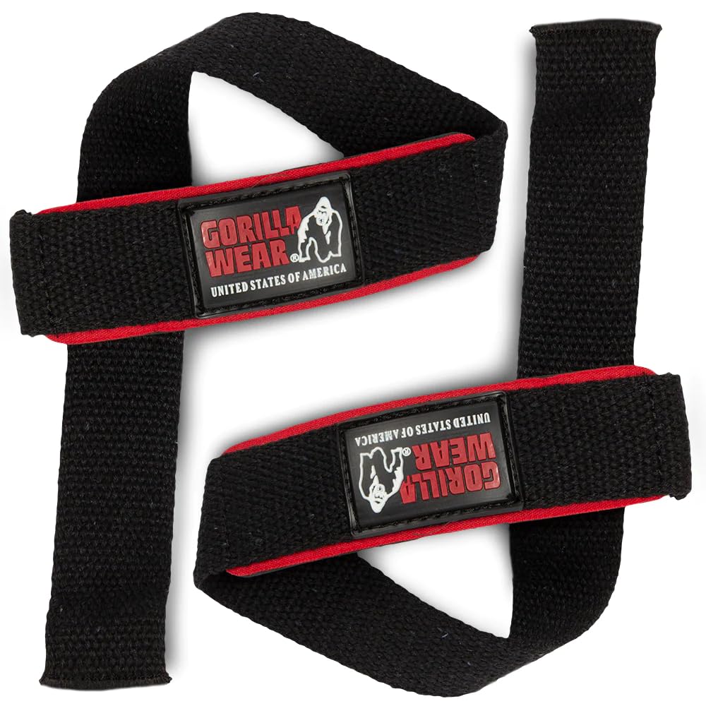 Gorilla Wear Padded Lifting Straps, Black/Red/White, One Size (Pack of 2)